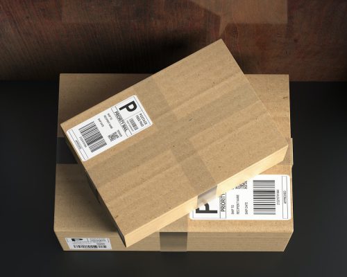 Parcels delivered, doorstep delivery concept. 3d illustration Parcels delivered, doorstep delivery concept. 3d illustration